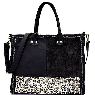 BGA47474-LP Antique Craft Multi-colored Studded Vintage Patchwork Satchel