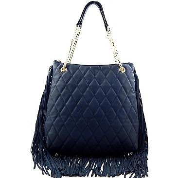 Leather Fringed Quilted Shoulder