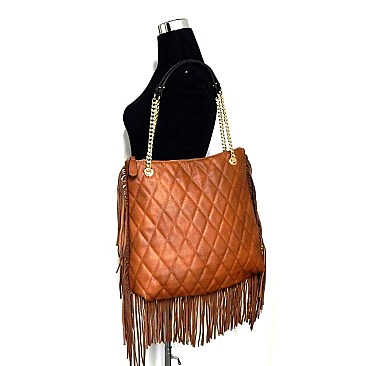 Leather Fringed Quilted Shoulder