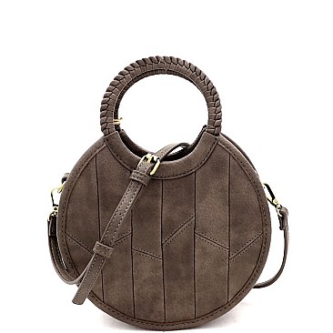 Medium Braided Handle Patchwork Theme Boho Round Satchel