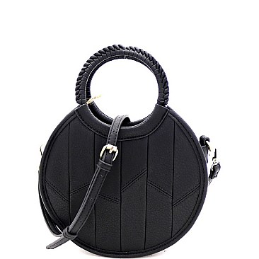 Medium Braided Handle Patchwork Theme Boho Round Satchel