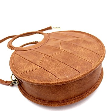 Medium Braided Handle Patchwork Theme Boho Round Satchel