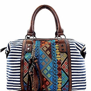 Stylish Aztec & Stripe Print Boston Satchel MH-BGS15731