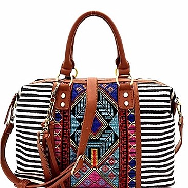Stylish Aztec & Stripe Print Boston Satchel MH-BGS15731