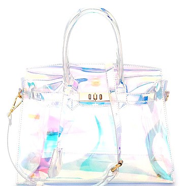 BGS2947-LP MMS Hologram Transparent 2-Way Satchel Clear