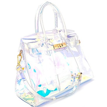 BGS2947-LP MMS Hologram Transparent 2-Way Satchel Clear