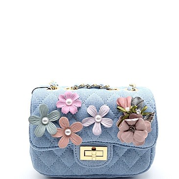 BGS48769-LP MMS Pearly Quilted Denim Shoulder Bag