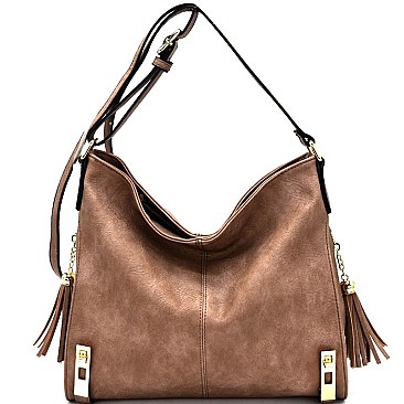 BGS8489-LP MMS Tassel Accent Multi Pocket 2 Way Hobo Cross Body