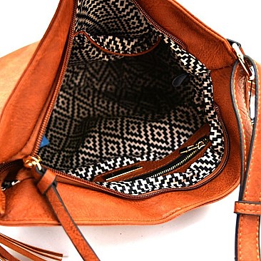 BGS8489-LP MMS Tassel Accent Multi Pocket 2 Way Hobo Cross Body