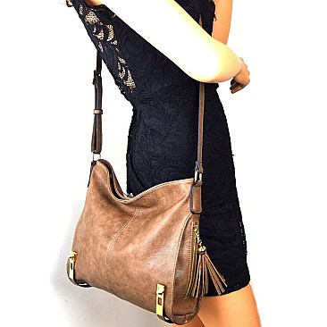 BGS8489-LP MMS Tassel Accent Multi Pocket 2 Way Hobo Cross Body