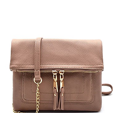 BGW48411-LP Mystique Flap-over Double Zipper Pull Cross Body