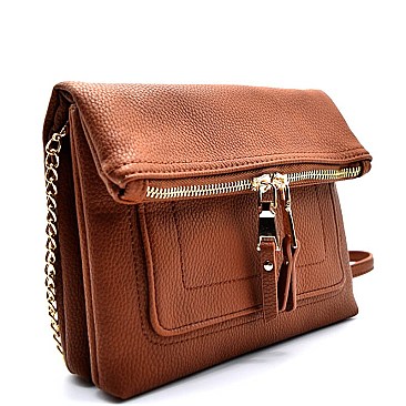 BGW48411-LP Mystique Flap-over Double Zipper Pull Cross Body