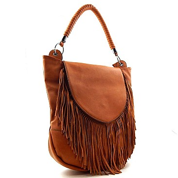 Leather Fringed Flap Top Hobo Messenger