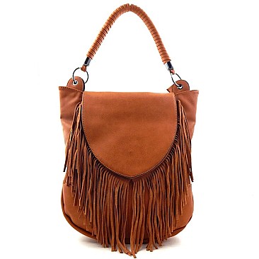 Leather Fringed Flap Top Hobo Messenger