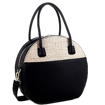 Woven Straw Mixed-Material Round Satchel MH-BJ4126