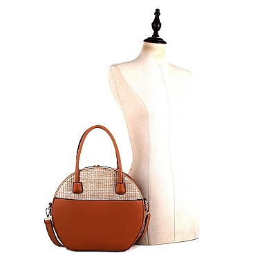 Woven Straw Mixed-Material Round Satchel MH-BJ4126