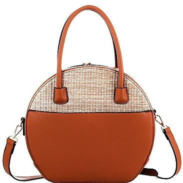 Woven Straw Mixed-Material Round Satchel MH-BJ4126