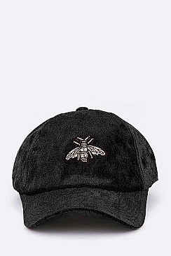 DISTRESSED BEE EMBELLISHED VELOUR CAP