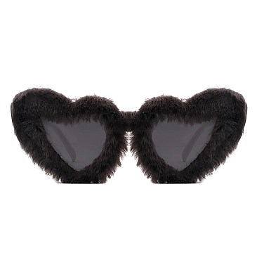 Pack of 12  Heart Shaped Fuzzy Faux Fur Sunglasses