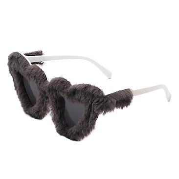 Pack of 12  Heart Shaped Fuzzy Faux Fur Sunglasses