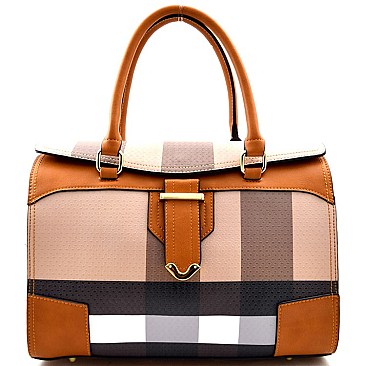 Plaid Print Flap Boston Satchel SET WITH WALLET