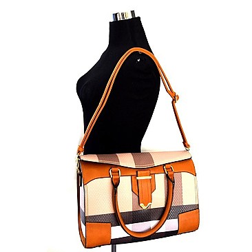 Plaid Print Flap Boston Satchel SET WITH WALLET