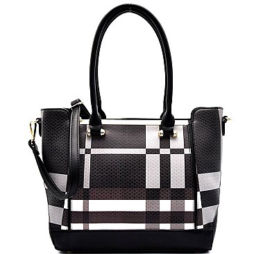 BL1008  Plaid Print Hardware Accent Tote