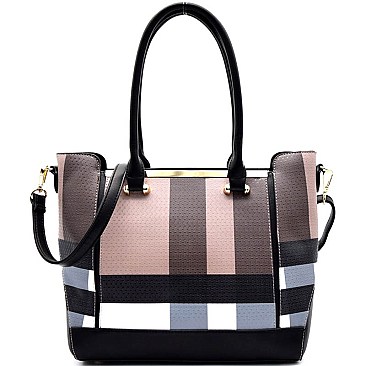 BL1008  Plaid Print Hardware Accent Tote