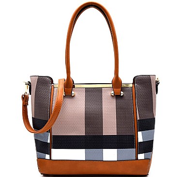 BL1008  Plaid Print Hardware Accent Tote