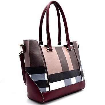 BL1008  Plaid Print Hardware Accent Tote