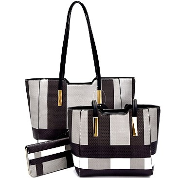 [S]BL1018-LP Plaid Print 3 in 1 Tote SET