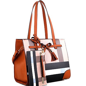 Bow Accent Plaid Print 2-pcs Satchel & Wallet Value SET