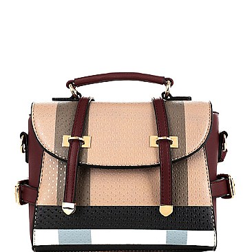 Trendy Plaid Print Belted Medium Convertible Backpack Satchel MH-BL4215