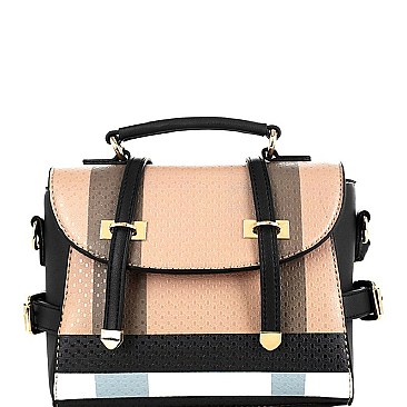 Trendy Plaid Print Belted Medium Convertible Backpack Satchel MH-BL4215