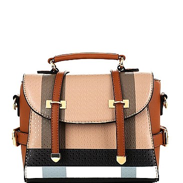 Trendy Plaid Print Belted Medium Convertible Backpack Satchel MH-BL4215