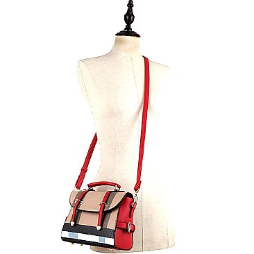 Trendy Plaid Print Belted Medium Convertible Backpack Satchel MH-BL4215