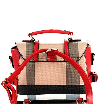Trendy Plaid Print Belted Medium Convertible Backpack Satchel MH-BL4215