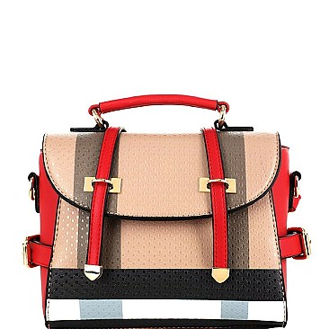 Trendy Plaid Print Belted Medium Convertible Backpack Satchel MH-BL4215