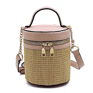 Fashion Straw Cylinder Crossbody Bag Satchel