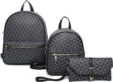 3 in 1 Stylish Monogram Back Pack Clutch Set