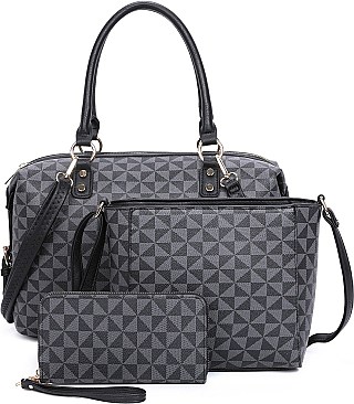 3 in 1 STYLISH CLASSIC MONOGRAM SATCHEL CLUTCH SET