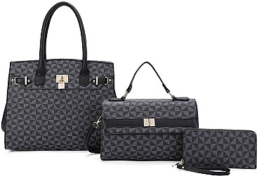 3 IN 1 MONOGRAM PADLOCK SATCHEL-CROSSBODY & WALLET SET