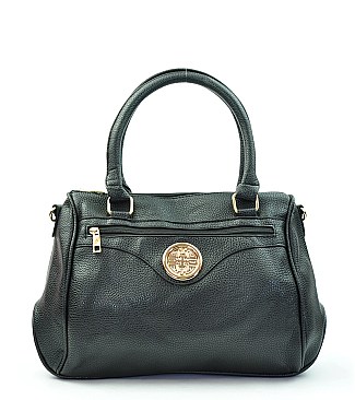 Metal Emblem Boston Satchel