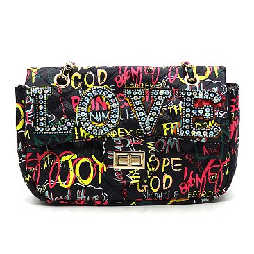 GRAFFITI QUILTED  LOVE CROSSBODY BAG