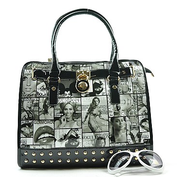 MAGAZINE PRINT PADLOCK TOTE BAG