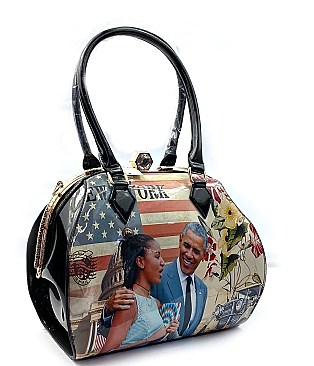 USA FLAG Obama Dressy Frame Satchel Handbag