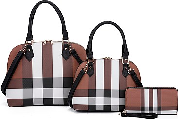 3 in1 Plaid Checker Dome Satchel Set