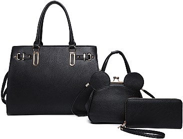 3 IN 1 SMOOTH SATCHEL EARS MINI BAG AND CLUTCH SET