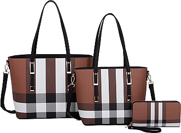 3 In 1 Checker Design Tote Wallet Set - Classic