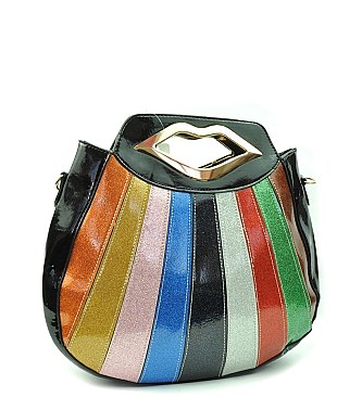 FANCY MULTI COLOR STRIPE SATCHEL BAG